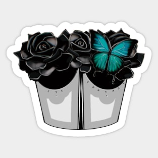 Eye contact dark roses corset with butterfly 2 (round base) Sticker